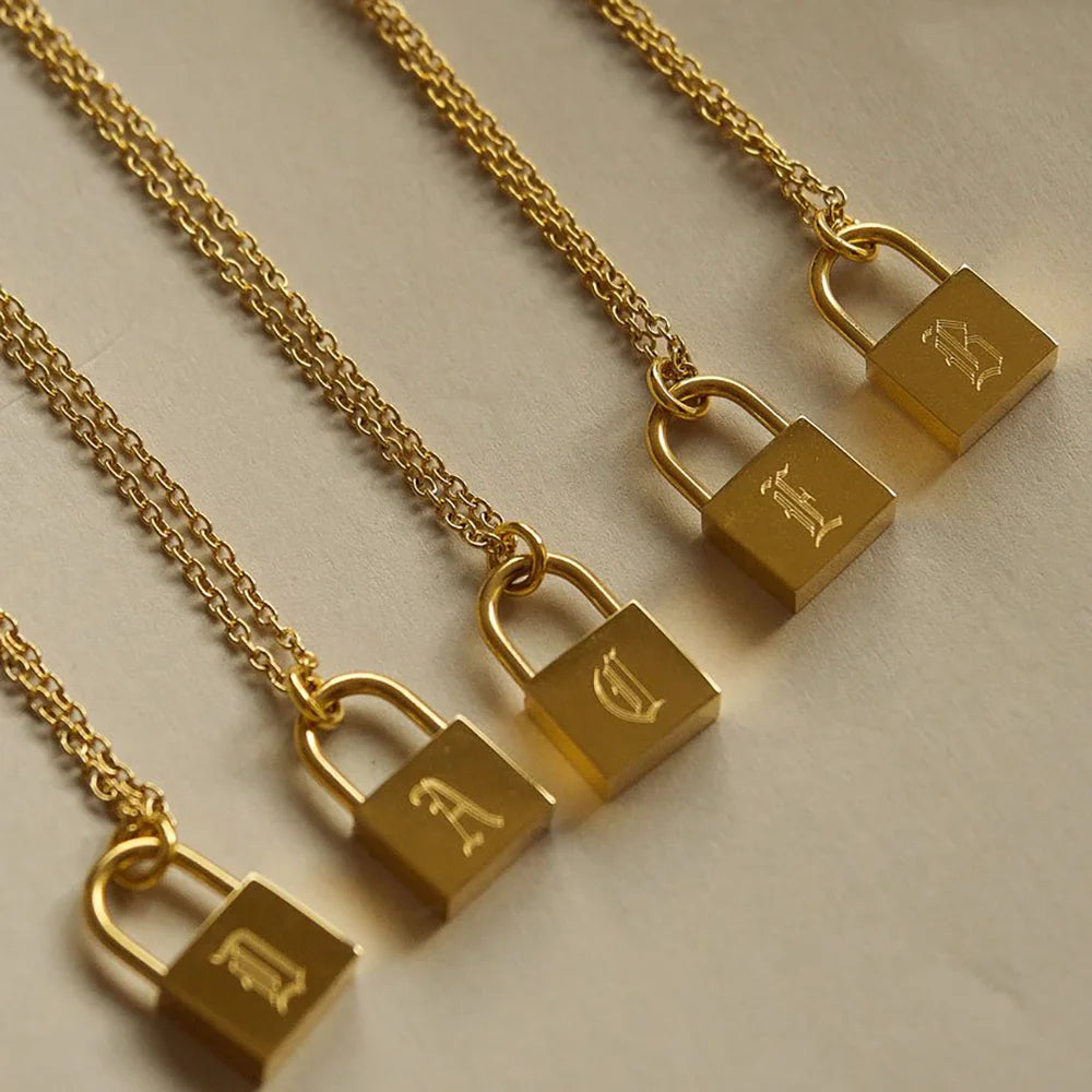 Old English Initial Lock Necklace