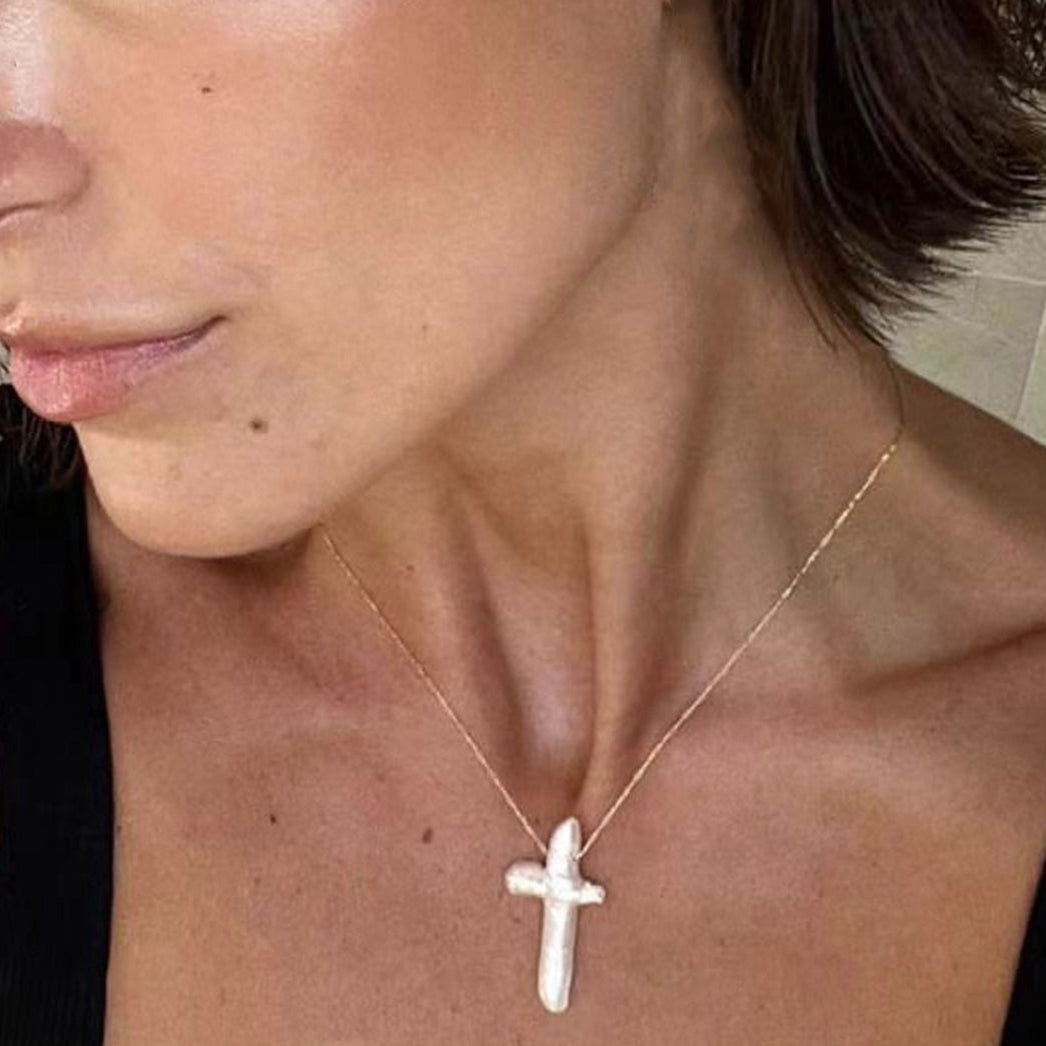 Jumbo FW Pearl Cross Necklace